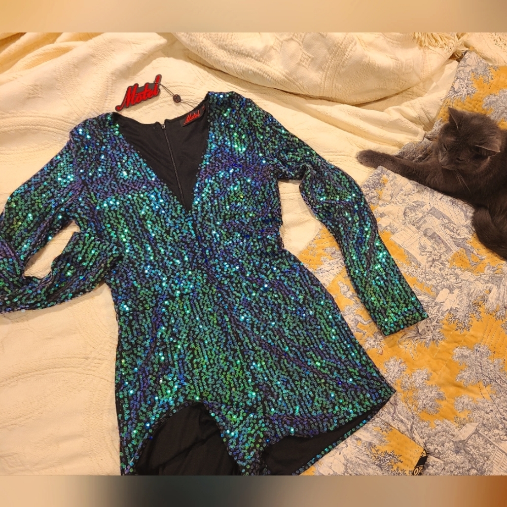 Poison Ivy green sequined body suit romper by Motel